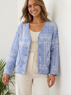 Como Vintage Boho Patchwork Quilted Button Front Jacket XXL
